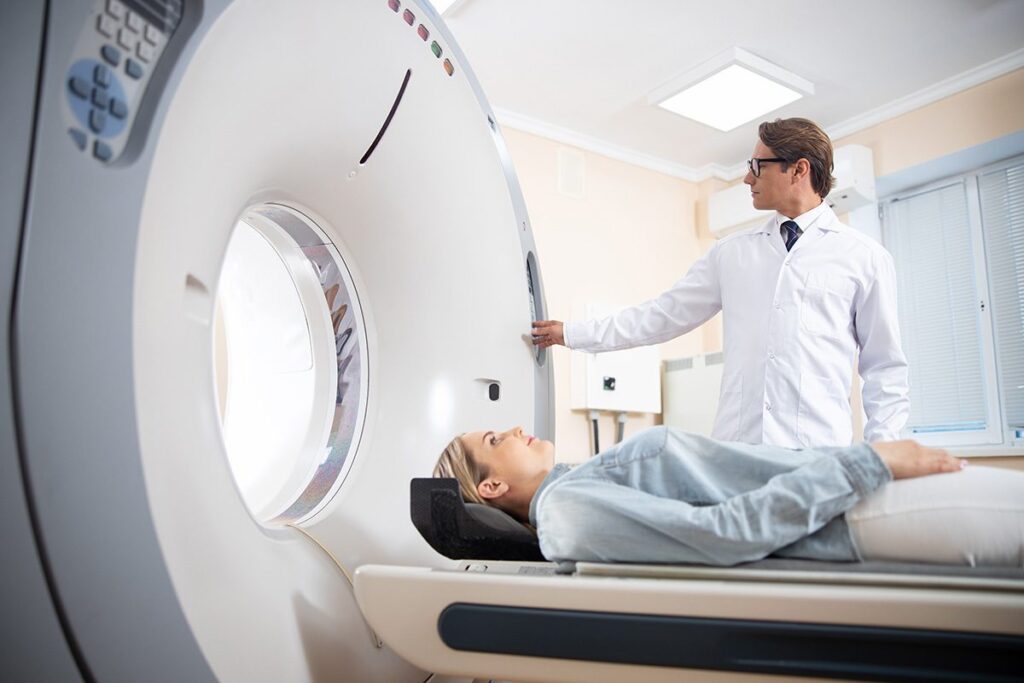 young lady having an mri scan